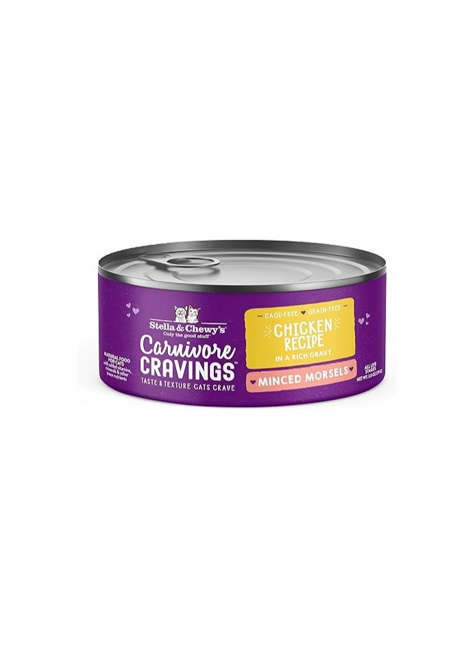 Stella & Chewys tella & Chewy’s Carnivore Cravings Minced Morsels Cans – Grain Free, Protein Rich Wet Cat Food (2.8 Ounce Cans, Case of 12)  - Image 1