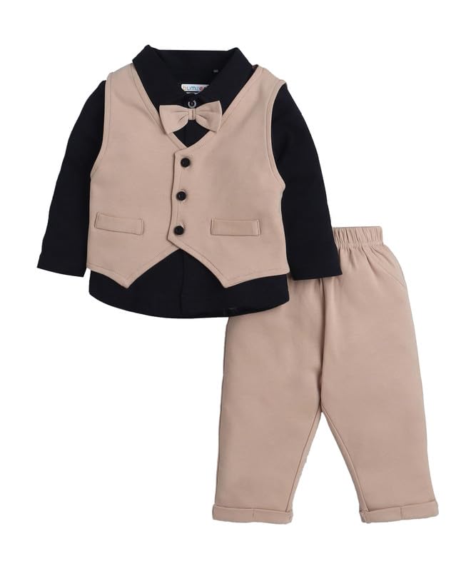 BUMZEE Boys Cotton Full Sleeves Formal Set Black & Beige - 2-3 Years (Peb10794F-blk) - Image 1