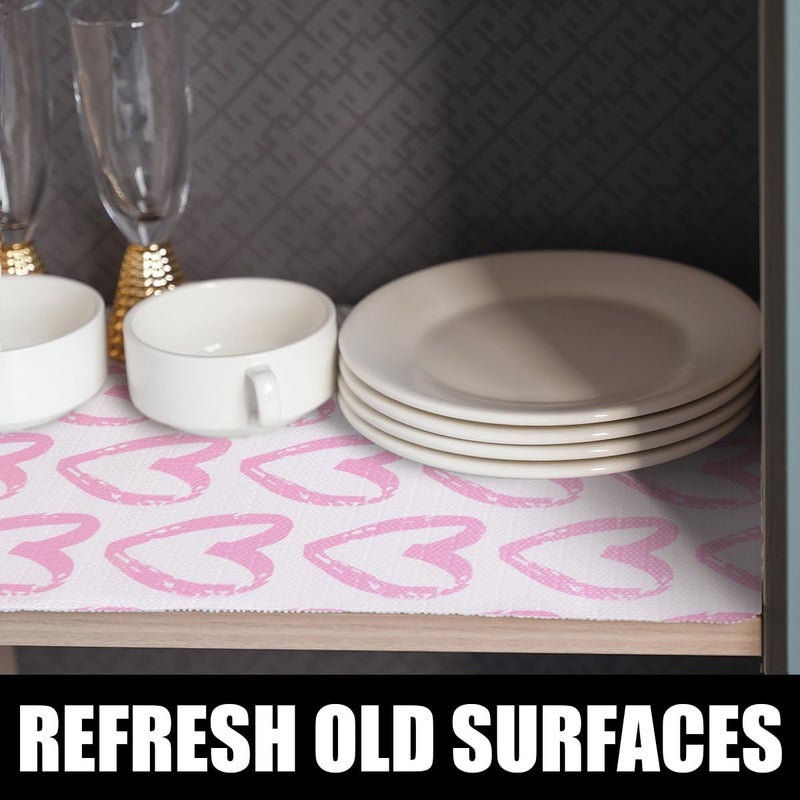 Amiitay Pink Heart Drawer Liner for Cabinets, Shelf Liner Non-Adhesive and Strong Non-Slip Cabinet Drawer Liners for Kitchen,Table,Bookshelves,Waterproof Cupboard Liners,12IN x 10FT - Image 5