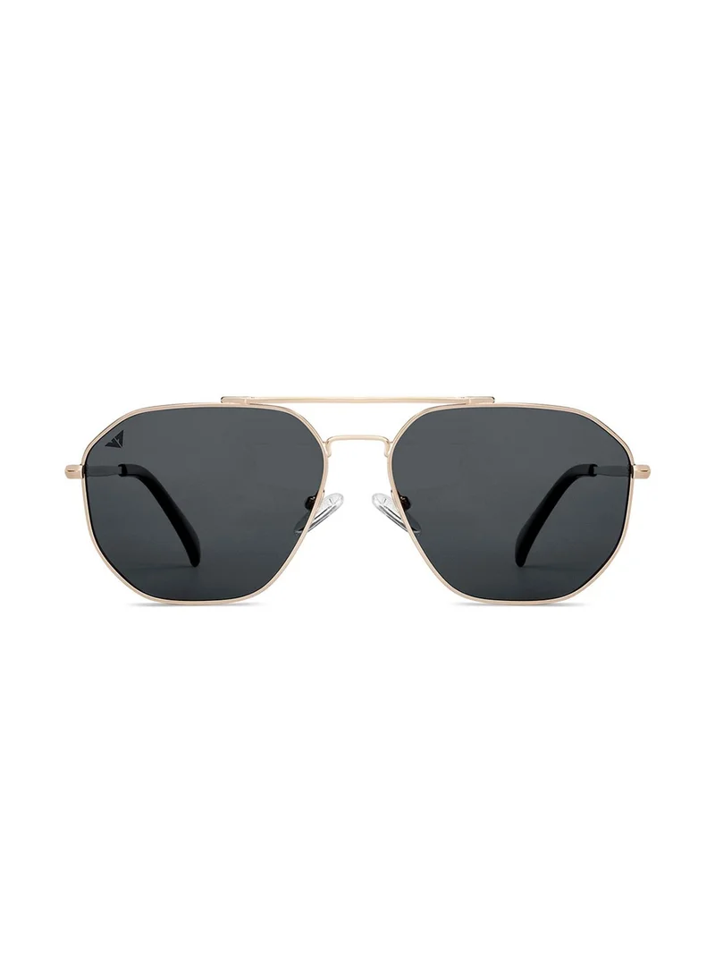 فينسينت تشيس Vincent Chase By Lenskart | Gold Grey Full Rim Pilot Branded Latest and Stylish Sunglasses | Polarized and 100% UV Protected | Men & Women | Large | VC S14495