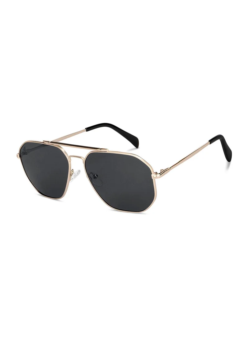 فينسينت تشيس Vincent Chase By Lenskart | Gold Grey Full Rim Pilot Branded Latest and Stylish Sunglasses | Polarized and 100% UV Protected | Men & Women | Large | VC S14495
