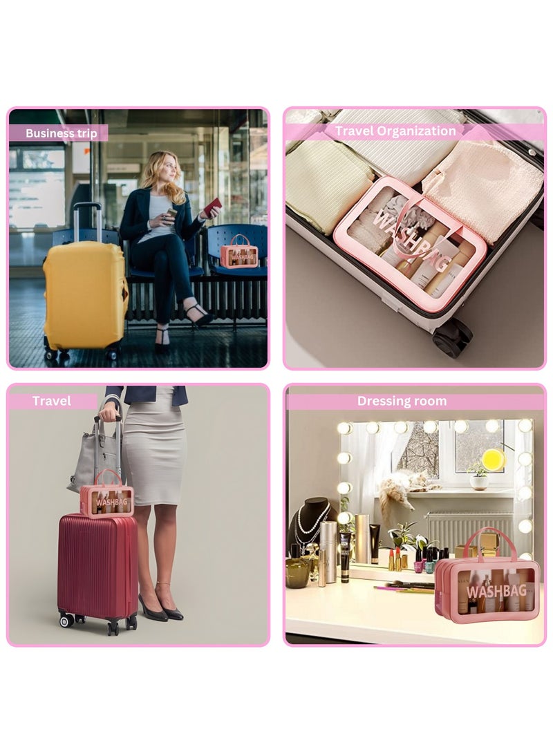 Ringfinity Upgraded Pink Travel Toiletry Bag for Women & Men - Spacious Waterproof Organizer with Wet & Dry Two Separate Compartments, Portable Matte Translucent Clear Cosmetic Bag with Handle 1 - Image 4