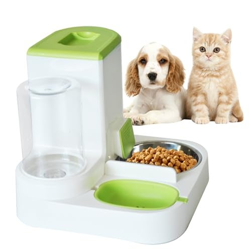 MUYG 2 in 1 Automatic Cat Feeder Water DispenserGravity Pet Feeder Stainless Steel Food Water Bowl AllinOne Large Capacity Self Feeding for Cats Dogs Small Medium PetsGreen - Image 1