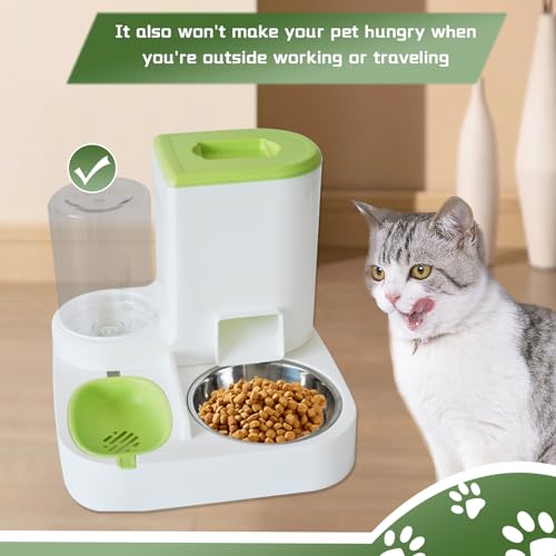 MUYG 2 in 1 Automatic Cat Feeder Water DispenserGravity Pet Feeder Stainless Steel Food Water Bowl AllinOne Large Capacity Self Feeding for Cats Dogs Small Medium PetsGreen - Image 3