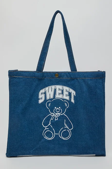 R&B Printed Denim Shoulder Bag