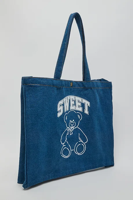 R&B Printed Denim Shoulder Bag