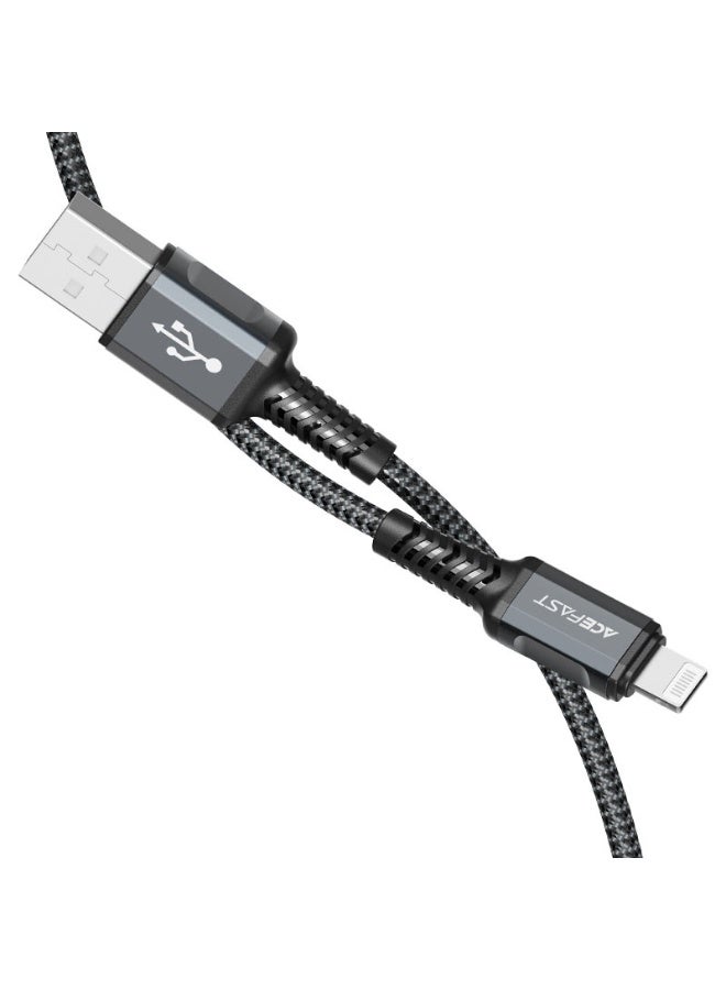 ACEFAST Charging data cable C1-02 USB-A to Lightning, 1.2m Aluminum Alloy Connectors, MFi Certified, 2.4A Fast Charging - Black - Image 2