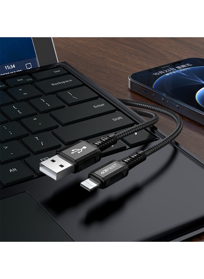 ACEFAST Charging data cable C1-02 USB-A to Lightning, 1.2m Aluminum Alloy Connectors, MFi Certified, 2.4A Fast Charging - Black - Image 4
