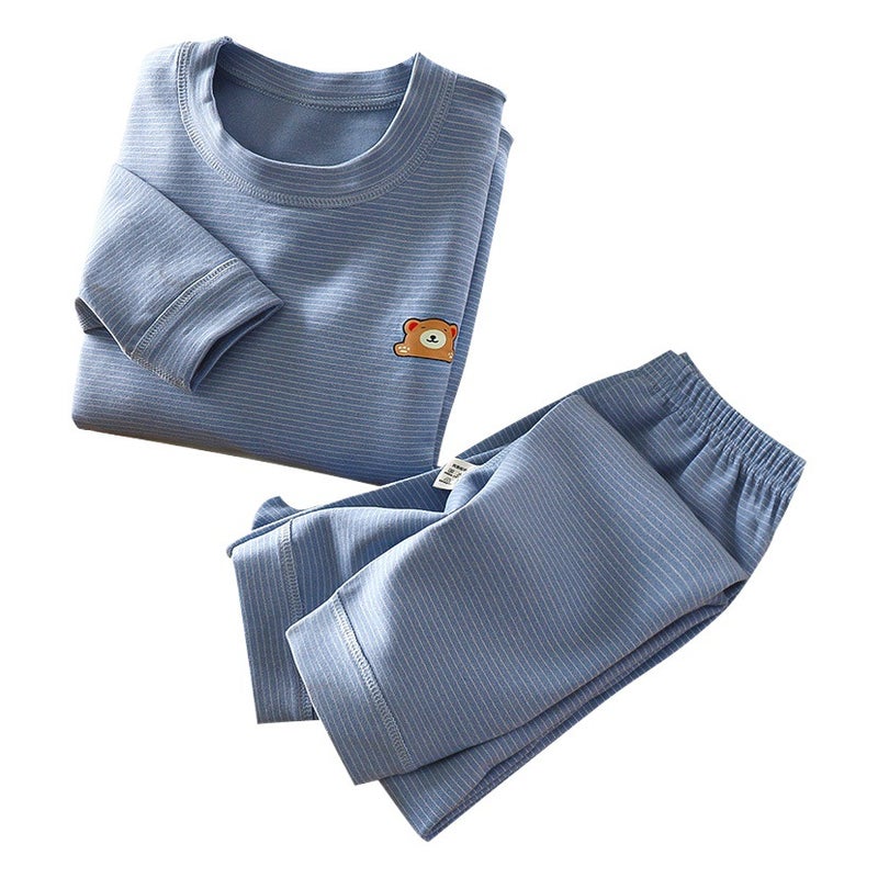 Children''s Boneless German Velvet Mid-High Collar New Autumn Clothes and Long Trousers Set for Men and Women Stripesd Thickeneded Thermal Intimates Set - Image 2