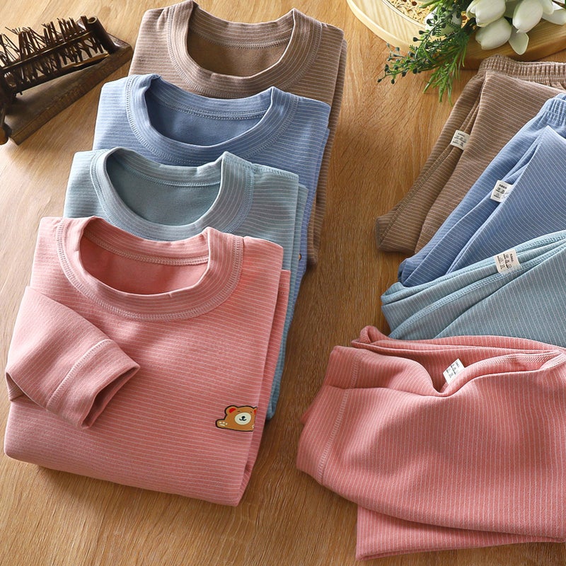 Children''s Boneless German Velvet Mid-High Collar New Autumn Clothes and Long Trousers Set for Men and Women Stripesd Thickeneded Thermal Intimates Set - Image 3