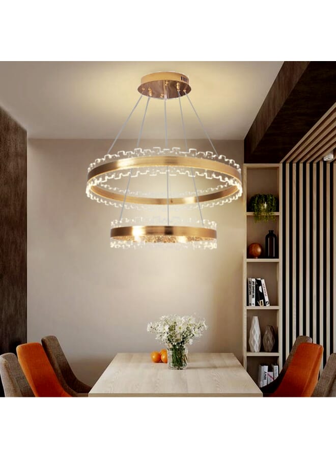 Best Power Modern pendant chandelier with triple LED lighting – golden color – 90 cm adjustable cord length – design suitable for living rooms and bedrooms | Model: 7281-600+400 - Image 1