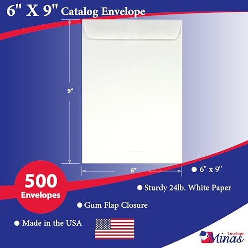 Minas Envelope 500 Minas Envelope 6" x 9" Catalog Envelope (Open End) Sturdy 24lb. White (500 Envelopes) - Image 2