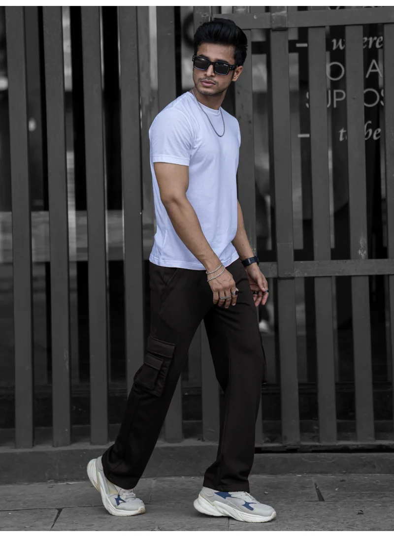 Maniac Maniac Mens Solid Black Cotton Cargo Pant