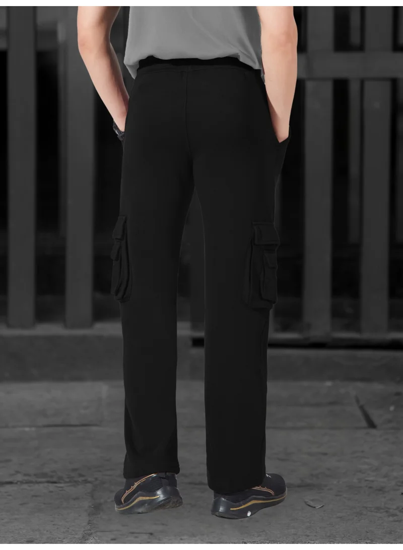 Maniac Maniac Mens Solid Black Cotton Cargo Pant