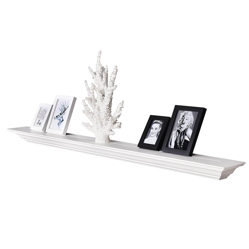 WELLAND WELLAND White 60 Inch Fireplace Mantel Shelf Wall MountedSolid Pine Wood Finished Corona Crown Molding Floating Wall Photo Ledge Shelves 