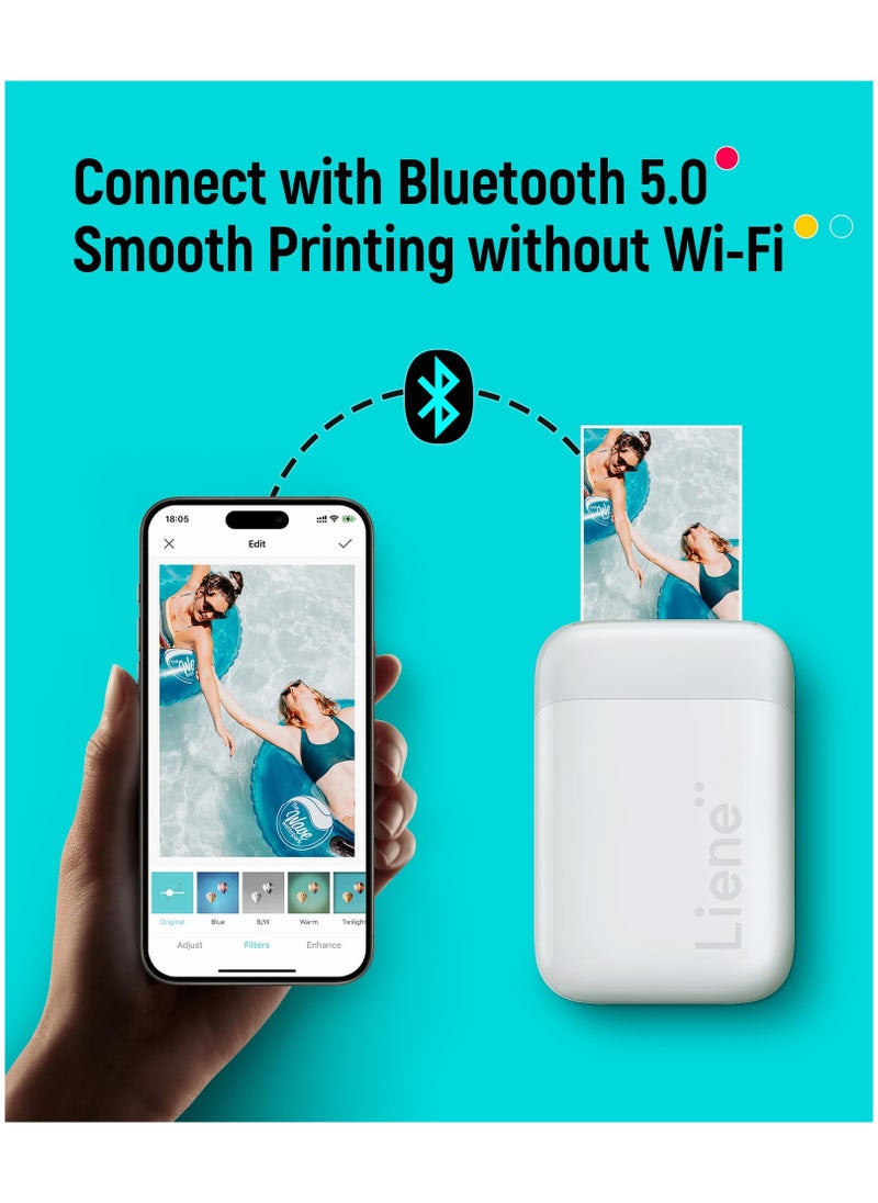Liene - 2 x 3 Inch Portable Photo Printer, 5 Zink Sticky-Backed Photo Paper, Bluetooth 5.0, Compatible for IOS/Android, Mini Smartphone Photo Printer, Small Printer Images iPhone, Mini Portable Instant Printer - Image 1