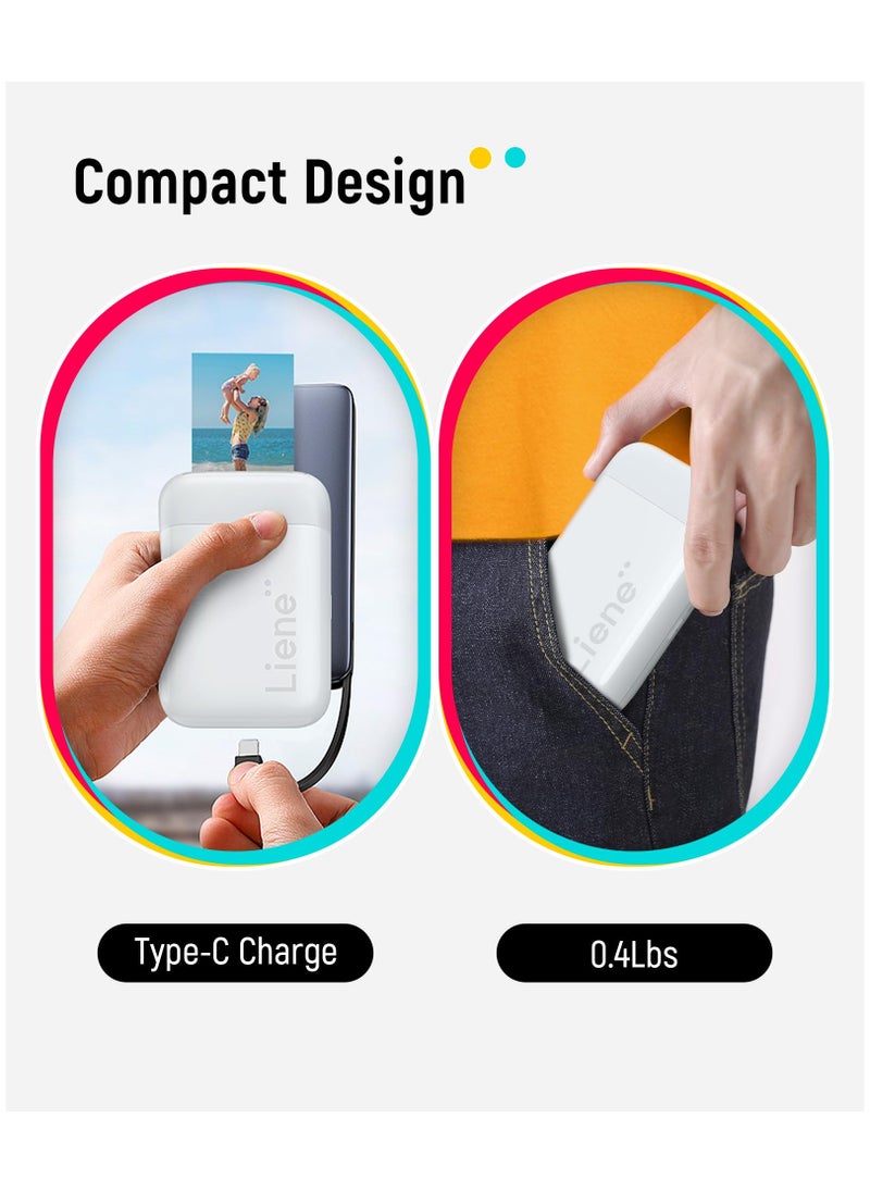 Liene - 2 x 3 Inch Portable Photo Printer, 5 Zink Sticky-Backed Photo Paper, Bluetooth 5.0, Compatible for IOS/Android, Mini Smartphone Photo Printer, Small Printer Images iPhone, Mini Portable Instant Printer - Image 1