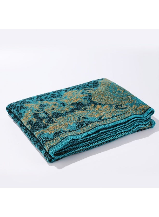 ILovhaprty Vintage Cape Shawl - Ultra Soft & Warm Cashmere-Like Fabric, Elegant Winter Hijab, Abaya Wrap, Dark Green Floral Pattern with Gold Accents Reversible Floral Jacquard Pattern Modest Fashion for Women - Image 5