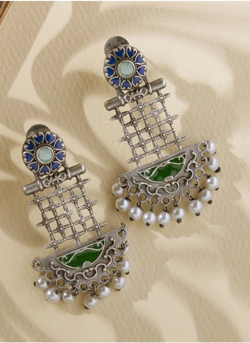 برياسي Plated Oxidized Pearls Beaded Chandbali