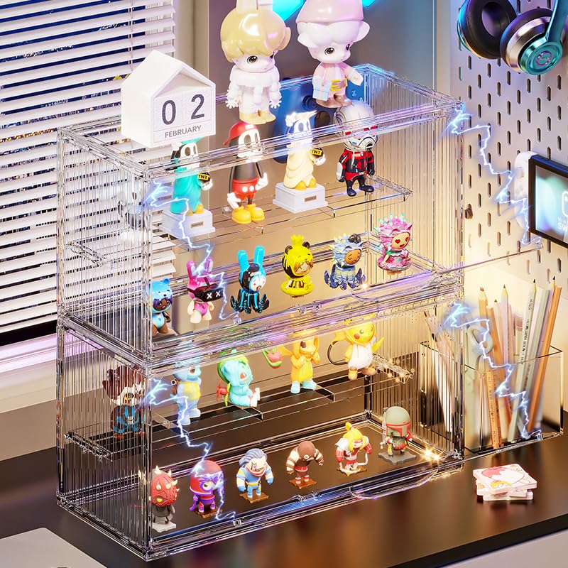KHNR Acrylic Display Case for Collectibles ,2 Layer Adjustable Figure Display Case with Magnetic Door ,Clear Stackable Display Box for Collectibles,Toy, Figures Showcase - Image 3