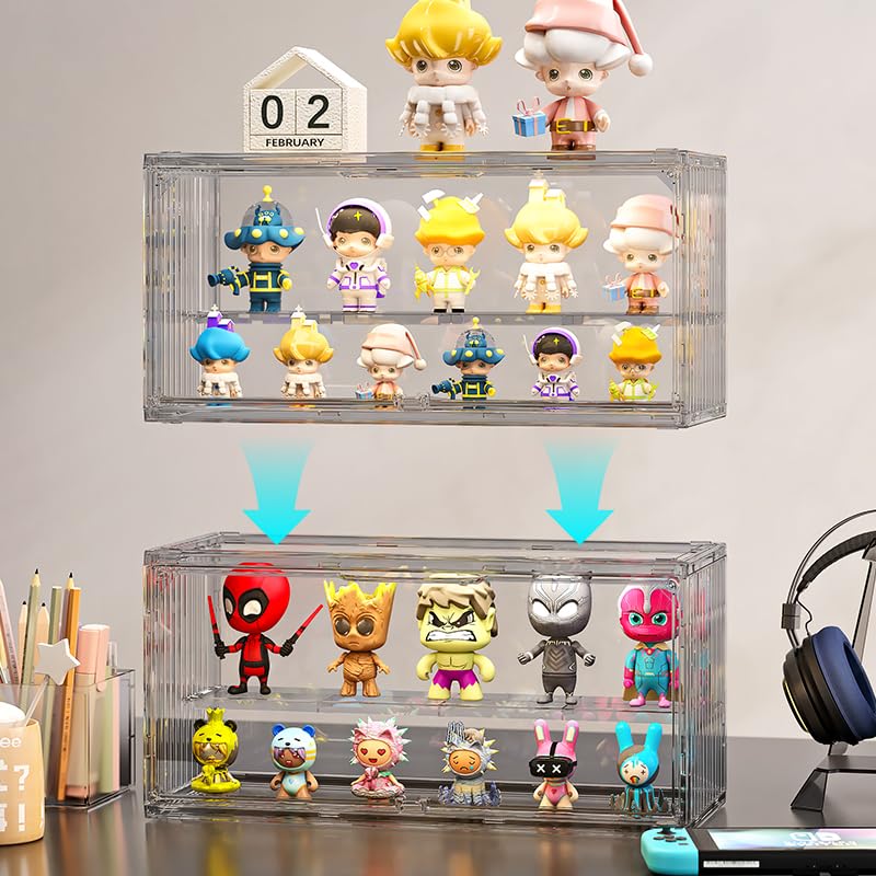 KHNR Acrylic Display Case for Collectibles ,2 Layer Adjustable Figure Display Case with Magnetic Door ,Clear Stackable Display Box for Collectibles,Toy, Figures Showcase - Image 2