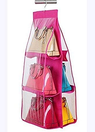 Lexazo 6 Pocket Large Clear Purse Handbag Hanging Storage Organizer Closet Tidy PouchMulti Color - Image 1