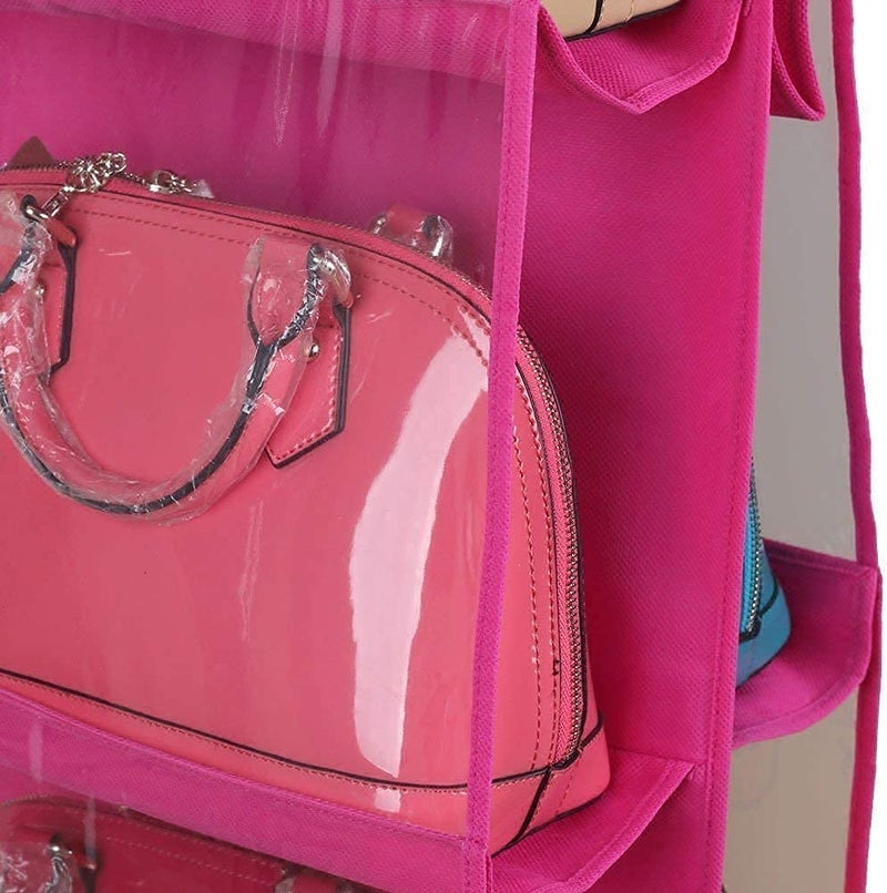 Lexazo 6 Pocket Large Clear Purse Handbag Hanging Storage Organizer Closet Tidy PouchMulti Color - Image 4