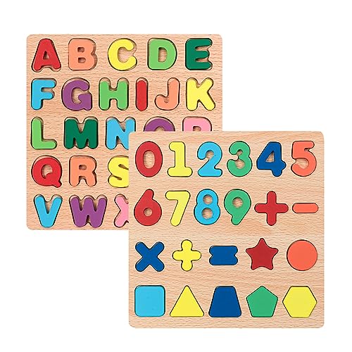 Winbar Wooden Puzzles for Toddlers 2pack Alphabet Shape Puzzles for Kids Wooden Montessori Toddler Alphabet Number Shape for Kids 3 Years Old Boys Girls - Image 1