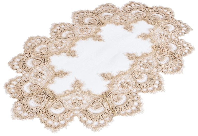 مفرش طاولة دانتيل طاووس أوروبي من الذهب والعاج 14Wx21L