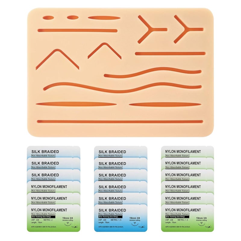 Ultrassist Suture Refill Kit for Medical and Vet Students, Large Silicone Stitch Pad with Pre-Cut Wounds & Various Sutures, Ideal Practice Suture Training Kit (Education Use Only) - Image 1