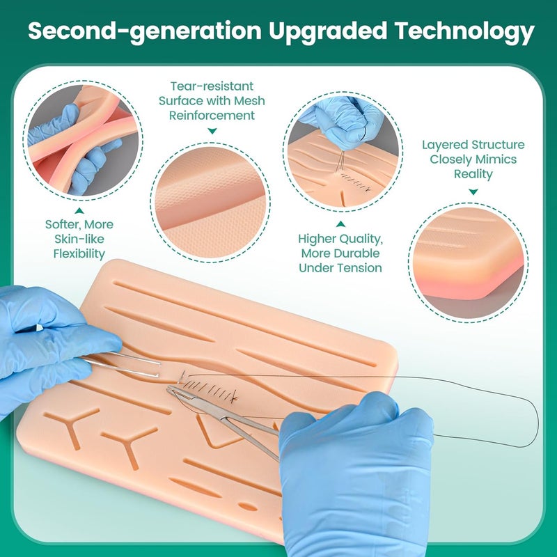 Ultrassist Suture Refill Kit for Medical and Vet Students, Large Silicone Stitch Pad with Pre-Cut Wounds & Various Sutures, Ideal Practice Suture Training Kit (Education Use Only) - Image 4