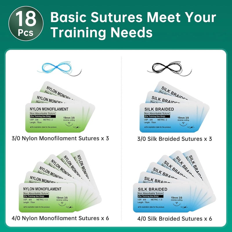 Ultrassist Suture Refill Kit for Medical and Vet Students, Large Silicone Stitch Pad with Pre-Cut Wounds & Various Sutures, Ideal Practice Suture Training Kit (Education Use Only) - Image 2