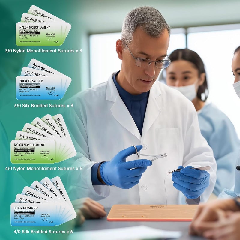 Ultrassist Suture Refill Kit for Medical and Vet Students, Large Silicone Stitch Pad with Pre-Cut Wounds & Various Sutures, Ideal Practice Suture Training Kit (Education Use Only) - Image 3