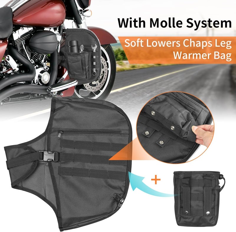 AUFER Highway Crash Bar Cover Soft Lowers Chaps with Storage Bag & Tactical Water Bottle Pouch for Touring Models 1980-2023 - Image 4