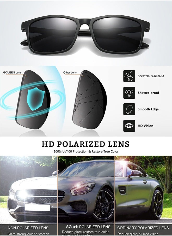 AZorb Polarized Men's Sunglasses Men Square Lightweight Frame UV400 Protection Women Sun Glassess Fashion Eye Glasses for Daily Eyewear Black  - Image 3