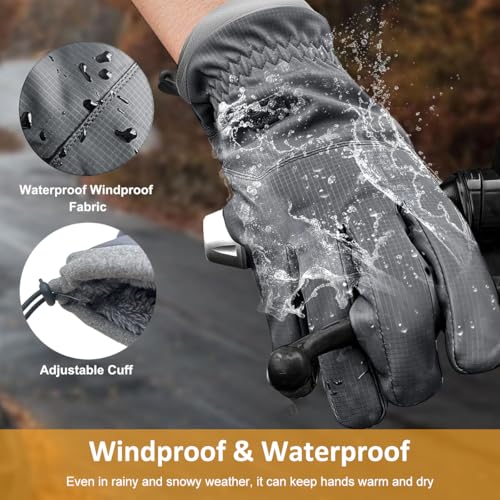 GUSTAVE® Winter Gloves for Men Bike Riding, Ski Hand Gloves for Winter for Men Bikers, Thermal Waterproof Anti-slip Outdoor Sport Gloves, with Touch Screen Finger, Drawstring Wrist Cuff - Image 5