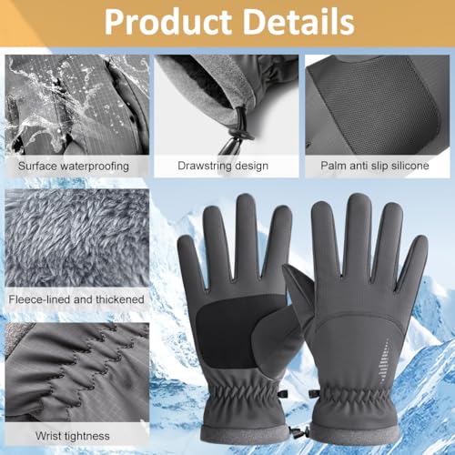 GUSTAVE® Winter Gloves for Men Bike Riding, Ski Hand Gloves for Winter for Men Bikers, Thermal Waterproof Anti-slip Outdoor Sport Gloves, with Touch Screen Finger, Drawstring Wrist Cuff - Image 3