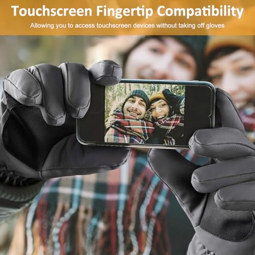 GUSTAVE® Winter Gloves for Men Bike Riding, Ski Hand Gloves for Winter for Men Bikers, Thermal Waterproof Anti-slip Outdoor Sport Gloves, with Touch Screen Finger, Drawstring Wrist Cuff - Image 4