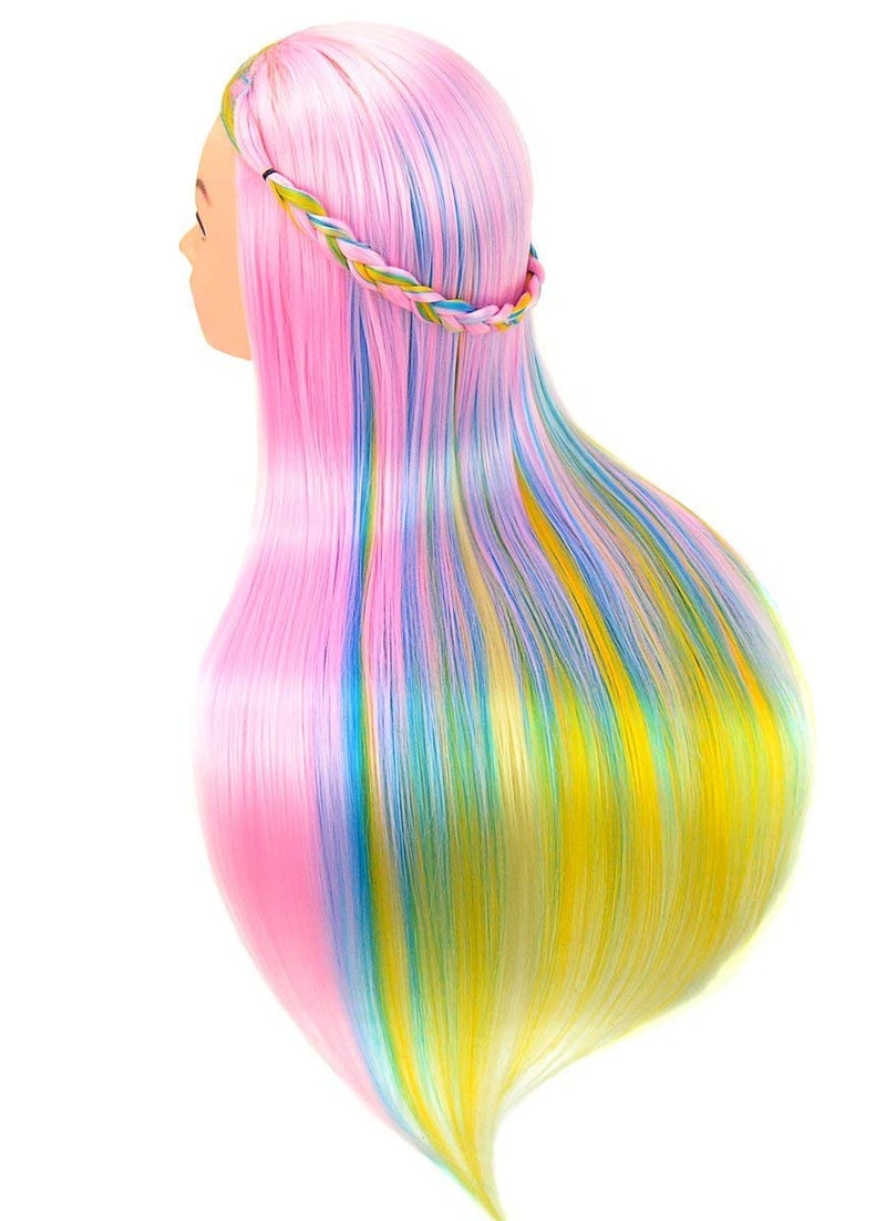 PERFEHAIR Cosmetology Mannequin Manikin Heads with Hair Colorful Mannequin Practice Dolls Head Synthetic Hair Pink Series