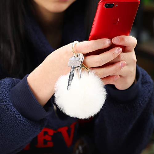 Soleebee Soft Artificial Rabbit Fur Keychain Plush Ball Key Ring Cute Pom Pom Bag Charm for Women Girls (White) - Image 5