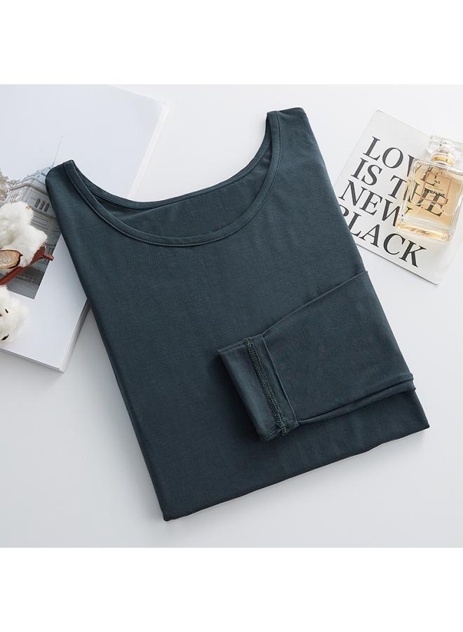 تيشرت كرو نيك بأكمام طويلة للنساء - جديد خريف 2023 - تيشرت نسائي بسيط بألوان متناسقة - قطعة أساسية بتصميم نحيف - مقاسات كبيرة للنساء