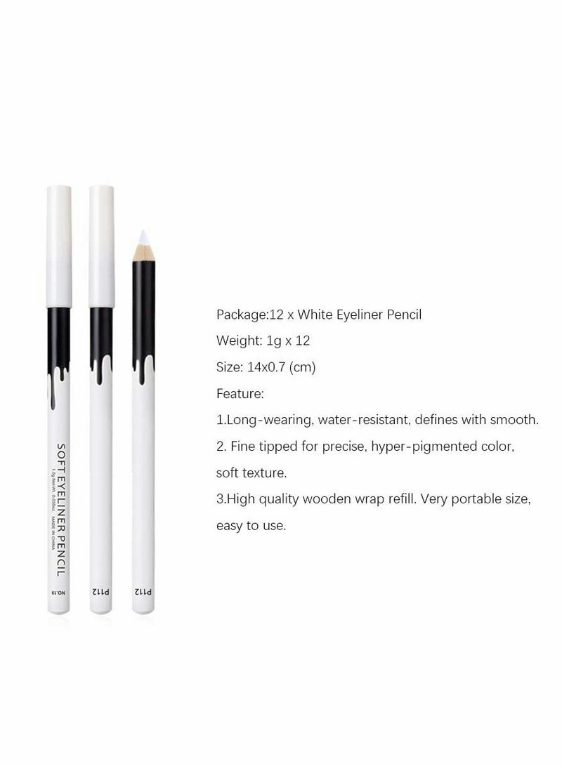 Generic 12 Packs White Eyeliner Pencil, Professional Highlighter EyeLiner Pen, Eye Liner Waterproof Long Lasting Eye Brighten  - Image 3