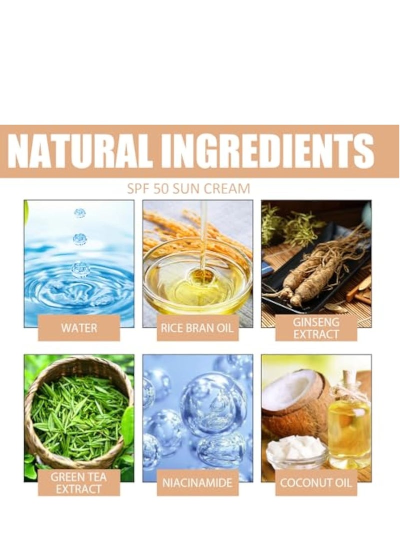 إيلهو واقي من الشمس SPF 50 ، كريم شمس للأرز ، PA +++ SPF 50 كريم الشمس مع مستخلصات الأرز ، كريم واقي من الشمس مرطب للجسم والوجه ، حماية قوية من الأشعة فوق البنفسجية UVA و UVB ، واقي من الشمس مقاوم للماء وغير دهني ، 50 مل - Image 5