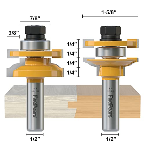 Fivepears Shaker Rail and Stile Router Bits Set 1/2 Inch Shank, 3/8 Inch Cutting Depth, Up to 7/8 Inch Stock, Shaker Style Router Bit for Making Kitchen Cabinet Door Wood Flooring Raise Panel. - Image 2