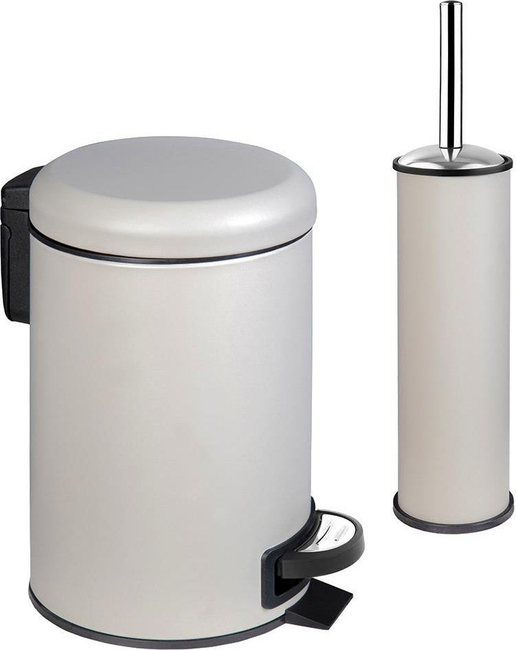 Siliwax Elite Series 4-Piece Bathroom Set Trash Can WC Brush Soap Dish Toothbrush Holder Set - Beige (3 Lt) (Soft Close) - Image 2