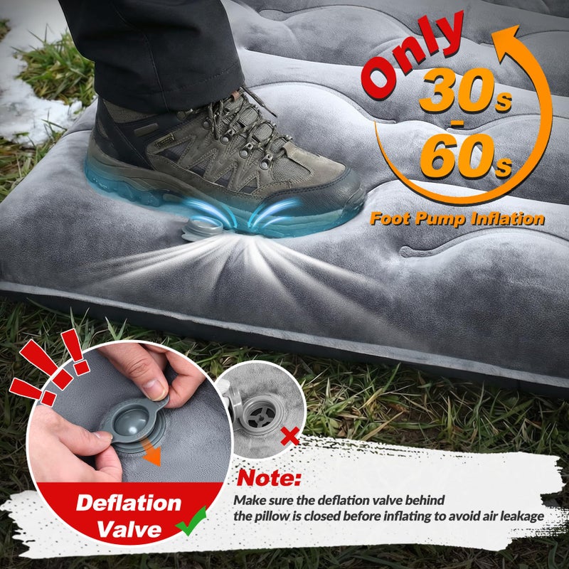 KASBAH Camping Sleeping Pad, 9.5R-Value Thick 6 inch Camping Mat with Pillow Built-in Foot Pump Inflatable Sleeping Pads Compact for Camping Backpacking Hiking Traveling - Image 3