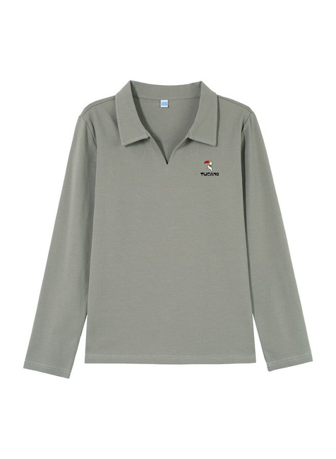 Wood Women's Long Sleeve Polo Shirt Autumn New Pure Cotton Casual Plus Size Base Shirt Black M