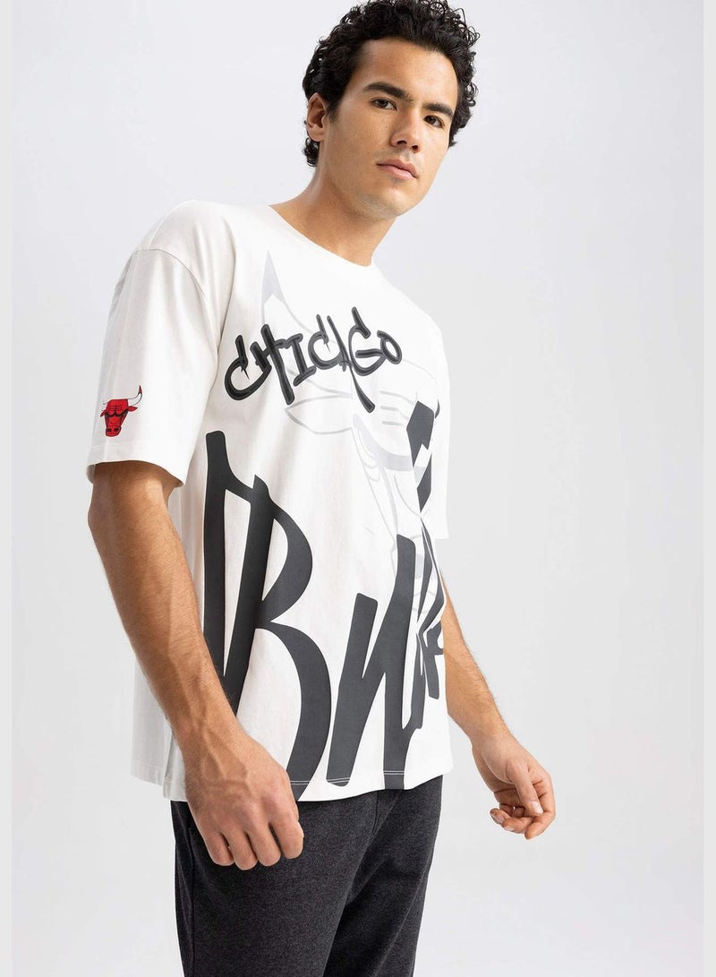 DeFacto Man NBA Chicago Bulls Licenced Oversize Fit Crew Neck Short Sleeve Knitted T-Shirt  - Image 1