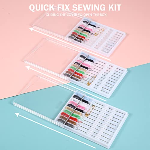 MTLEE 14 Boxes 140 Pieces Mini Quick Fix Sewing Kit Easy Pre Threaded Needle Basic Personal Kit Plastic Threaded Needle Holder Small Home Travel Sewing Box with Pin Button, Assorted Colors - Image 3