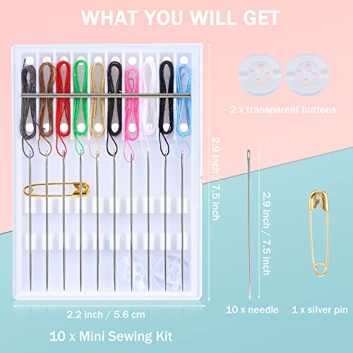 MTLEE 14 Boxes 140 Pieces Mini Quick Fix Sewing Kit Easy Pre Threaded Needle Basic Personal Kit Plastic Threaded Needle Holder Small Home Travel Sewing Box with Pin Button, Assorted Colors - Image 2